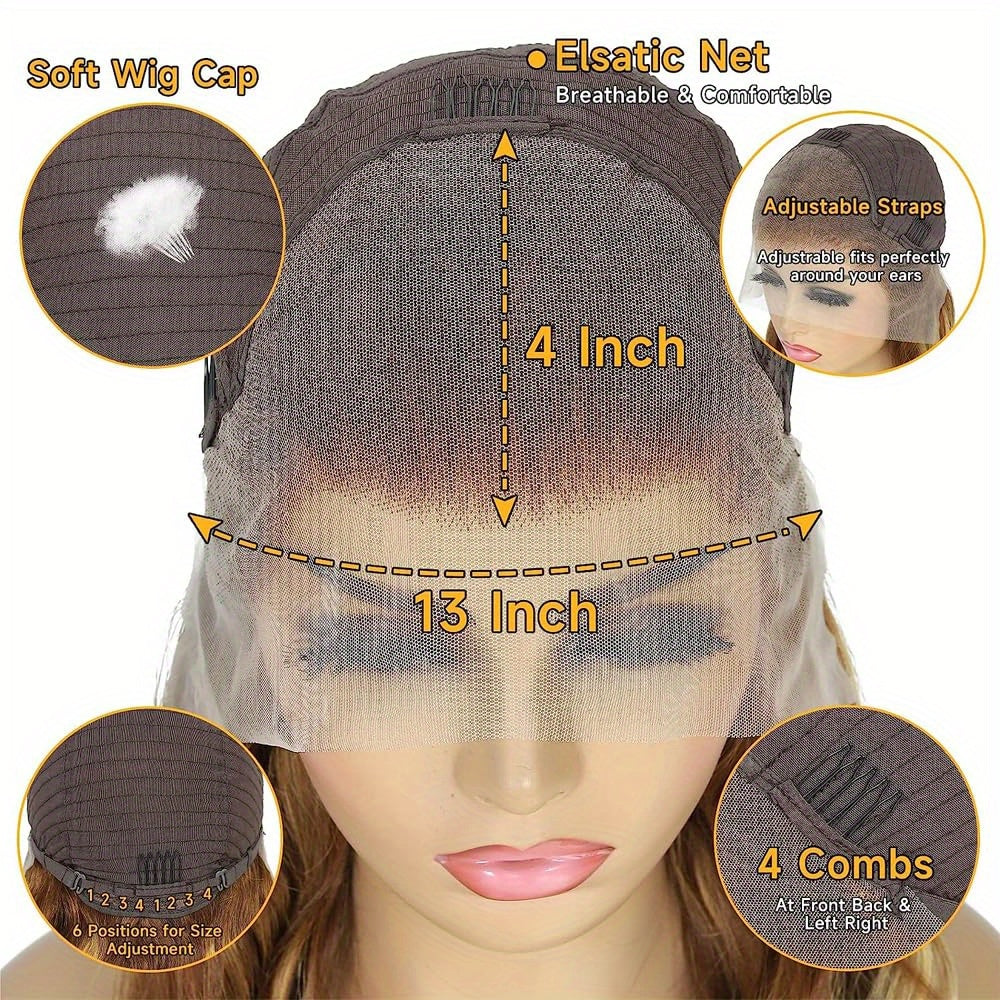 Honey Blonde 13X4 HD Lace Front Wig Human Hair Highlight Straight Lace Frontal Wigs Human Hair Pre Plucked 28 Inch 180 Density Ombre Wigs for Women P4/27 Colored Glueless Wig with Baby Hair